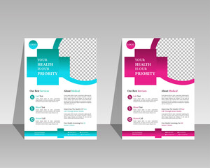 Corporate healthcare and medical cover a4 flyer design template for print.Healthcare Flyer Layout with green and read Accents.Corporate healthcare and medical flyer or poster design layout.Modern Medi