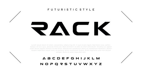 RACK Abstract minimal modern alphabet fonts. Typography minimalist urban digital fashion future creative logo font. vector illustration - obrazy, fototapety, plakaty