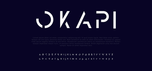 Fototapeta na wymiar OKAPI Minimal modern alphabet fonts. Typography minimalist urban digital fashion future creative logo font. vector illustration