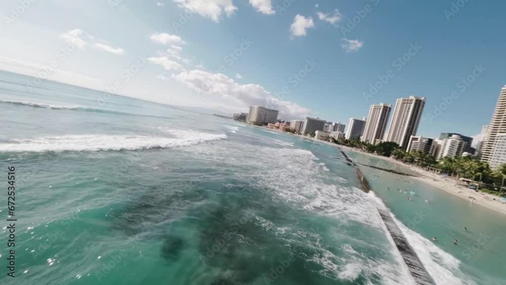 Sticker waikiki drone video of surfers and waves