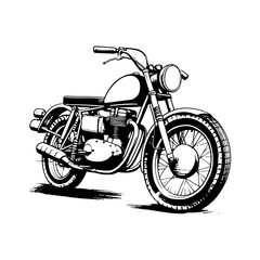 Fototapeta premium Retro motorcycle, black and white detailed vector illustration isolated without backdrop, chopper. Icon of a stylish vintage motorbike with details for decoration and design without a background 