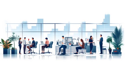 men and women working in the office on a white background.group office workers work office or coworking space