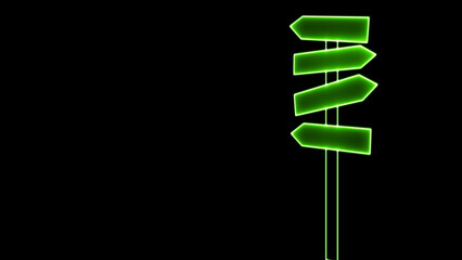 Neon signboard. green Signboard. Blank signpost of isolated type. Road guideposts are to control traffic.