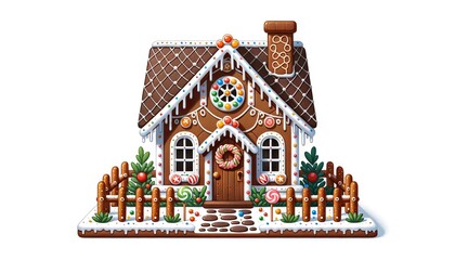 A colorful gingerbread house made with sweets for the christmas holiday season