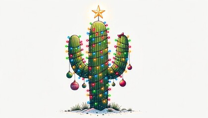 Christmas cactus decorated for the winter holiday season in the desert - obrazy, fototapety, plakaty