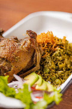 Duck rice is a typical food from the Lambayeque region in Peru.