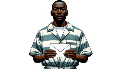 A prison inmate - adult male wearing prison stripes in jail - obrazy, fototapety, plakaty