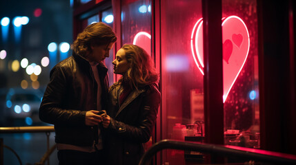 Couple love valentines neon night