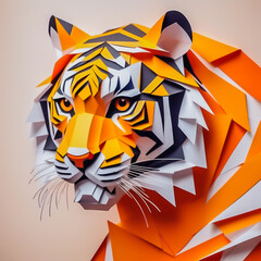 tiger made of paper on the abstract background.