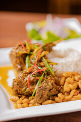 Cabrito a la norteña is a dry dish typical of Peruvian gastronomy.
