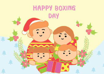 The Happy family celebrating in Boxing day, illustration cartoon style.