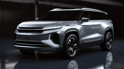 A chinese EV SUV sketch render, features clean front facial and silver body color