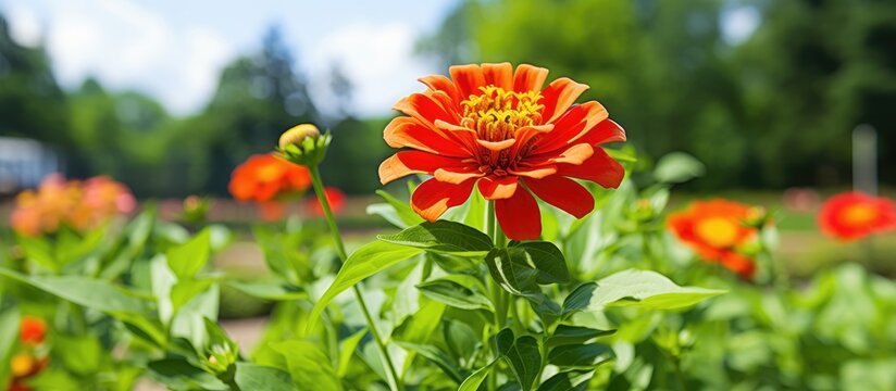 In the gardens of the Moscow region in Russia the Mexican Zinnia Zinnia haageana thrives