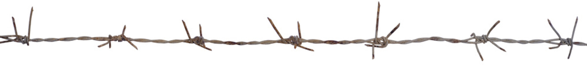 Old barbed wire stretched in a straight line