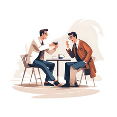  men drinking coffee illustration on a white background