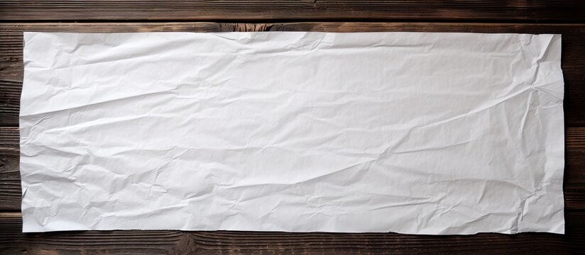 Vintage retro style picture featuring creased white paper on a wooden backdrop