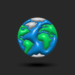 Globe planet earth model isolated on black background, cartoon 3d illustration.