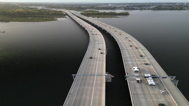 Traffic Flow on the 520 Floating Bridge in Washington State, Vertical Shot