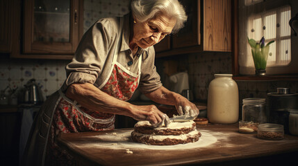 Retro Granma preparing cake Generative Ai