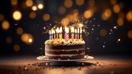 birthday cake with candles  generated by AI - obrazy, fototapety, plakaty