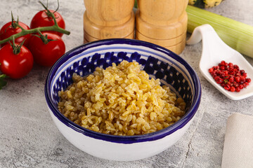 Boiled bulgur wheat in the bowl