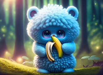 cute blue furry monster 3d cartoon character bird, animal, beak, nature, puffin, wildlife, birds, 
