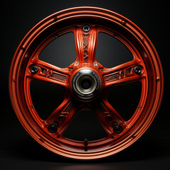 Obraz premium red motorbike rim on black background