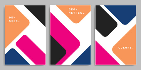 Minimalist geometric background template set. Colorful polygon backdrop. Geometry shape layer for poster, flyer, banner, catalog, brochure, cover, magazine, leaflet, or booklet.