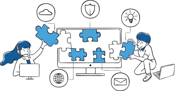 IT Supports Fix The Problem Hand Drawn Illustration For Web Header