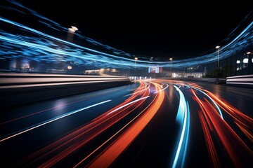 Fototapeta na wymiar Generative AI image of a long exposure light trails , motor racing, at night
