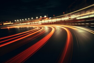Fototapeta na wymiar Generative AI image of a long exposure light trails , motor racing, at night
