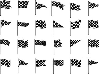  black and white checkered auto racing flags and finishing tape vector set
