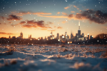 City landscape with winter skyline and snow a soft blurred background