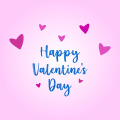 Text happy valentines day. Valentine's greeting card. Pink hearts on a pink background. Holiday vector flat illustration. Square background for social networks. Valentine.