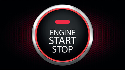 Red engine start and stop button on a hexagonal background