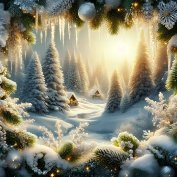 Winter's Embrace, A Serene Christmas Forestscape,
Enchanting Christmas Wonderland