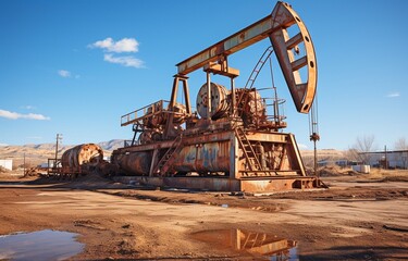 Fototapeta premium Oil is being extracted from the ground by a functional oil pump. Natural gas .