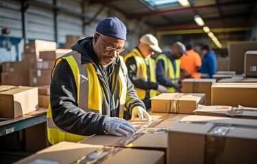 Aerial Photograph of Delivery Workers Emptying Cardboard Cases.