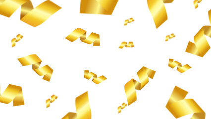 Golden luxury confetti serpentine ribbon falling from above streamer, transparent Background, new year Christmas birthday wedding banner.