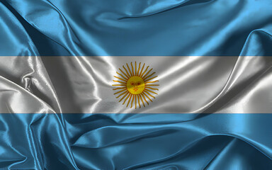 Waving silk flag of Argentina