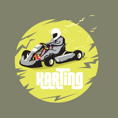 karts racing badge illustration on yellow circle. eps format