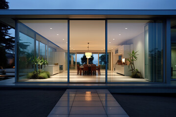 home entrance with large glass sliding doors