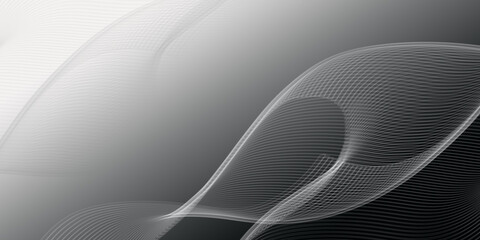 Gray and white abstract background with flowing particles. 