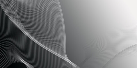 Gray and white abstract background with flowing particles. 