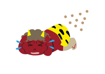 節分のしゃがむ赤鬼