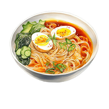 recommend clip art: Ramen noodle watercolor clipart on transparent background. Generative AI illustration