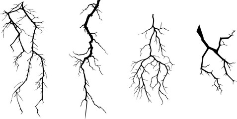 Element collection of lightning, thunder, thunderstorm. Black and white lightning vector design isolated on white background 