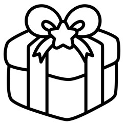 Cute Christmas present gift box with ribbon bow outline cartoon doodle illustration