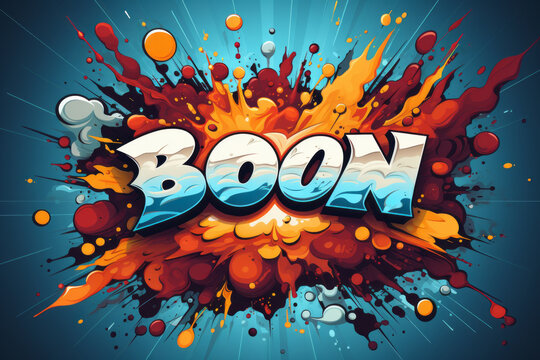 a cartoon illustration of the word boom on white background