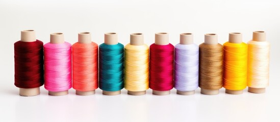 Vibrant threads used for sewing set against a backdrop of white